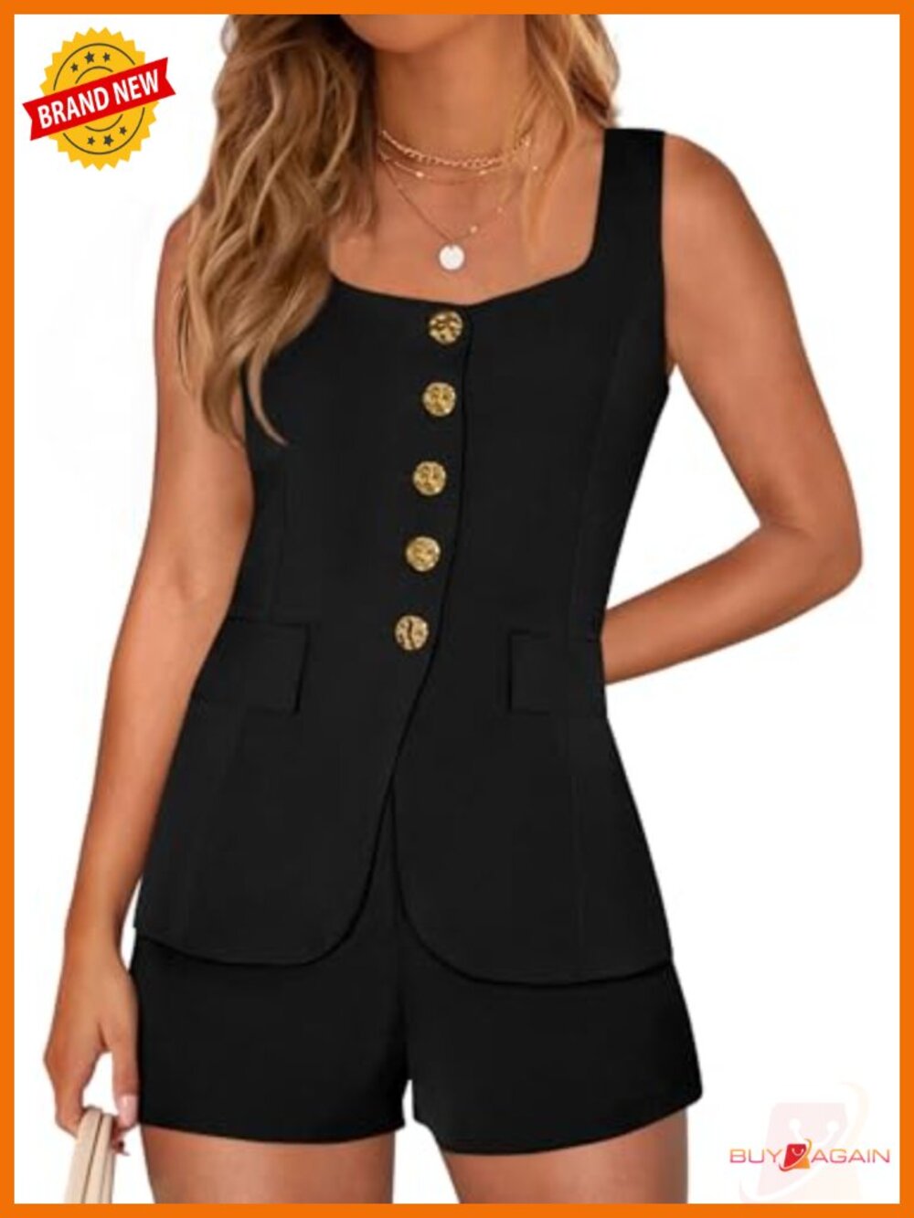 Two Piece Matching Sets Vest Top and Shorts Set Business Casual Summer Vacation